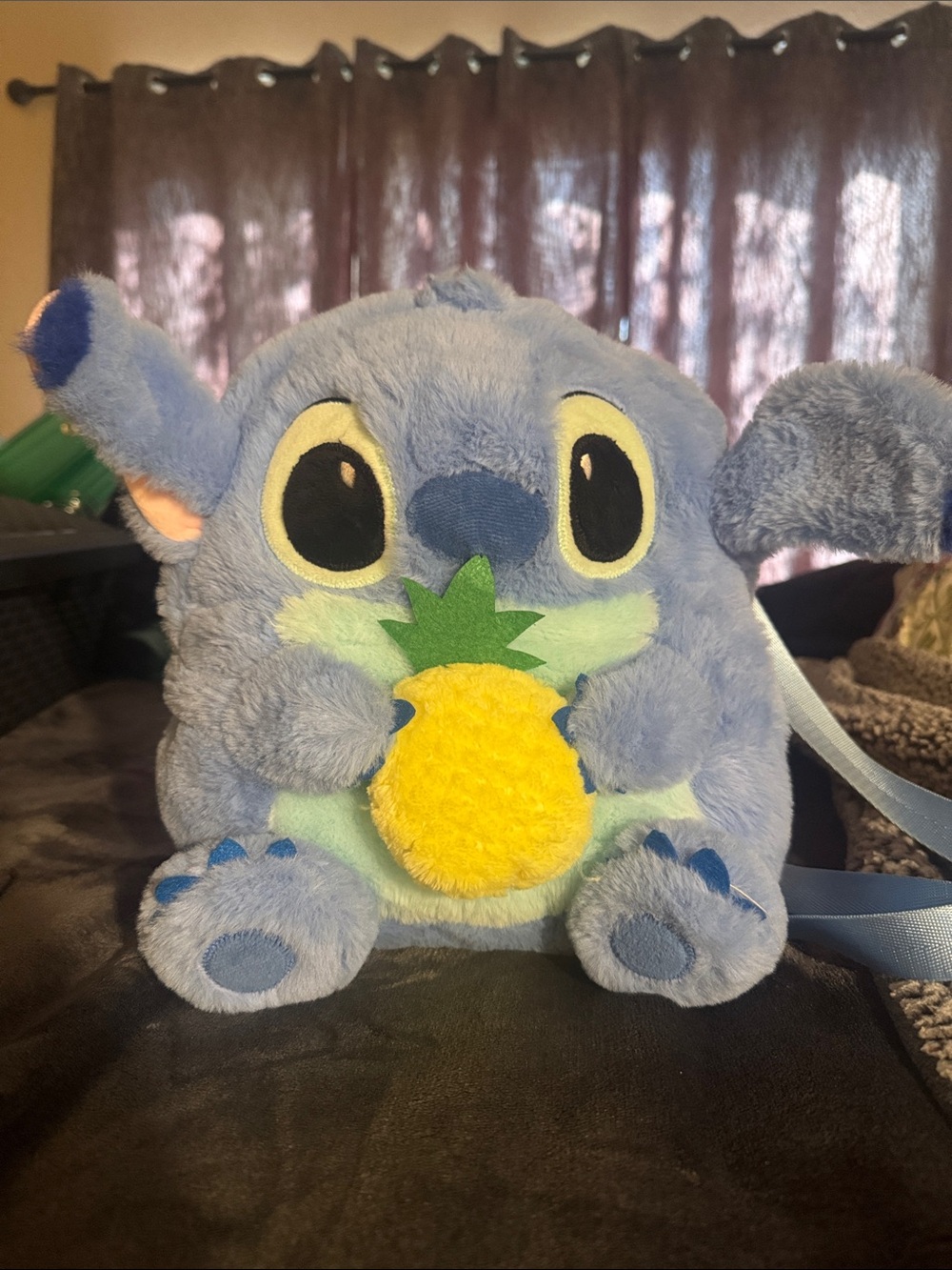 Plush Blue Stitch Kids Crossbody Bag with Yellow Pineapple
